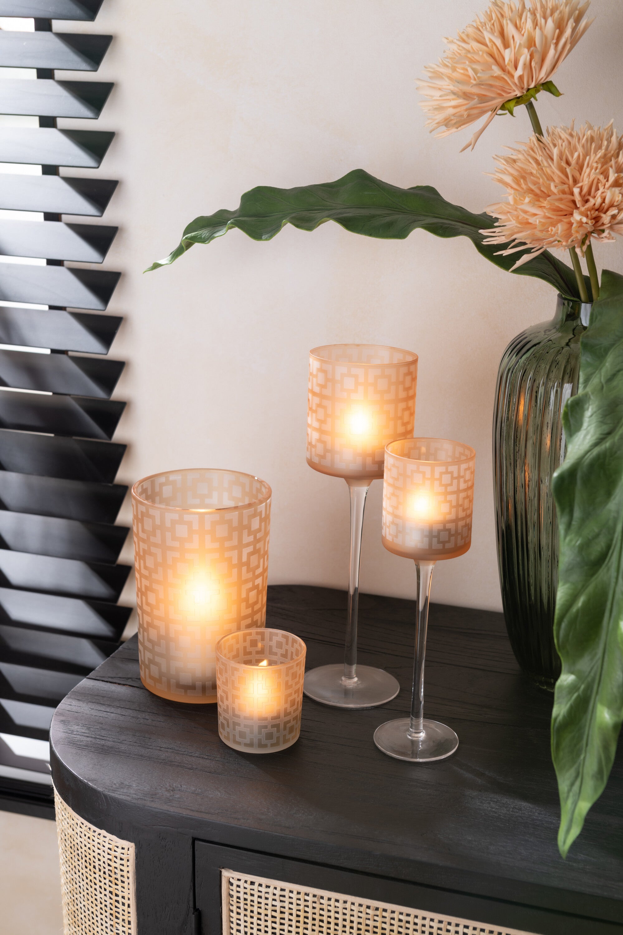 J-Line windlicht Vierkanten - glas - beige - small - 3 stuks