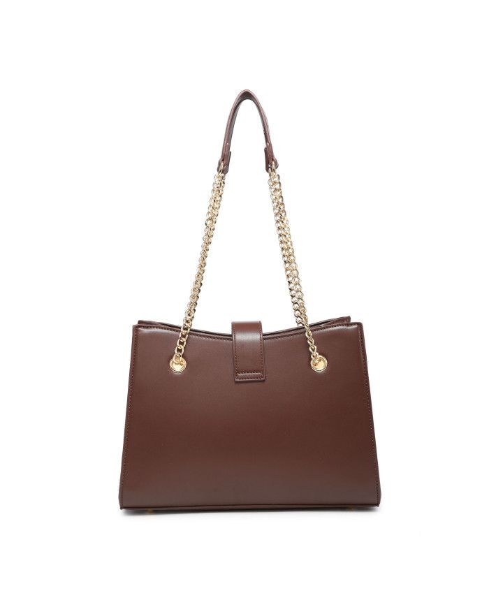 JFY Golden Chain Handle Flap Lock Tote Bag