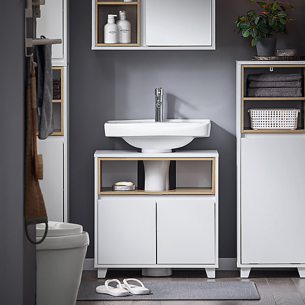 Meuble Sous Lavabo de Salle de Bain Meuble évier de Cuisine, 2 Portes, BZR148-W, SoBuy