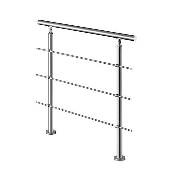 Garde-corps avec main courante, 80cm, en acier inoxydable 304, garde-corps avec 3 traverses, pour intérieur et extérieur