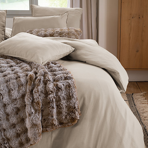 Drap housse MILOS mousseline de coton 140x200 cm bonnet 30 cm uni beige naturel