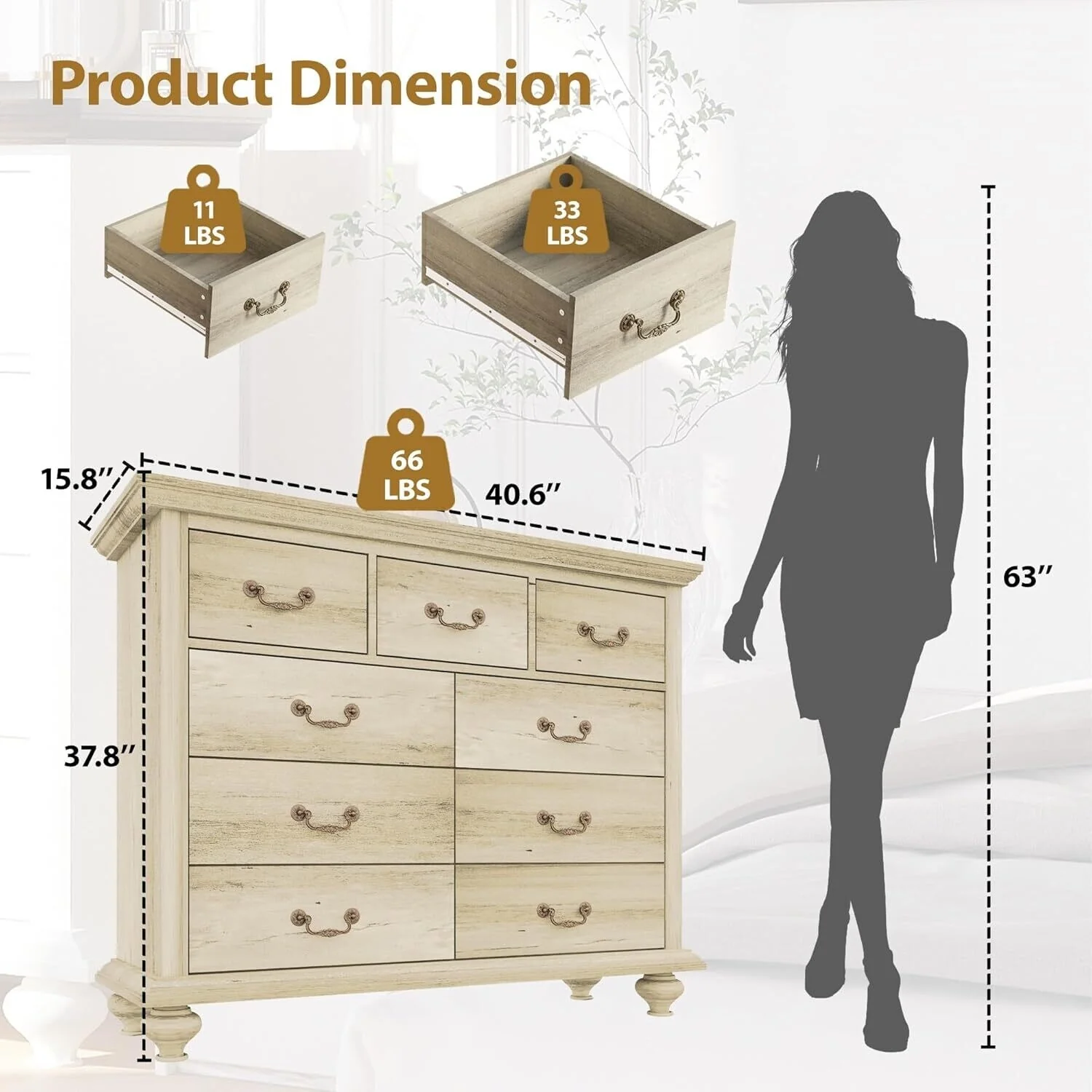 Rustic 9 Drawers Dresser for Bedroom, Living Room