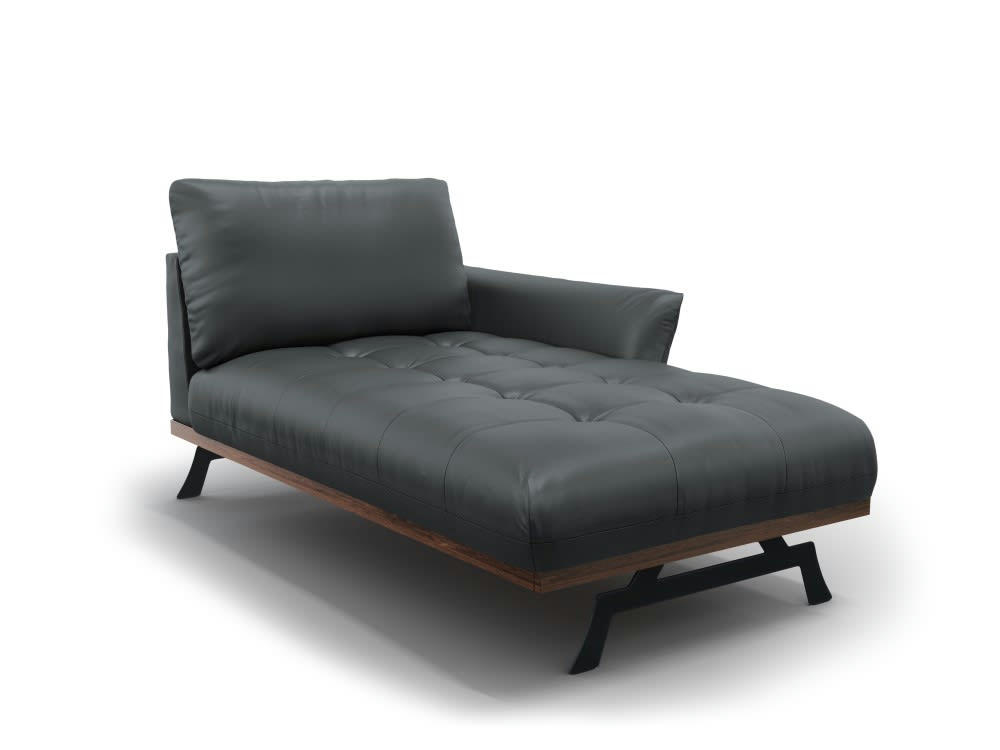 OLIVIER - Méridienne 1 place en cuir bleu gris