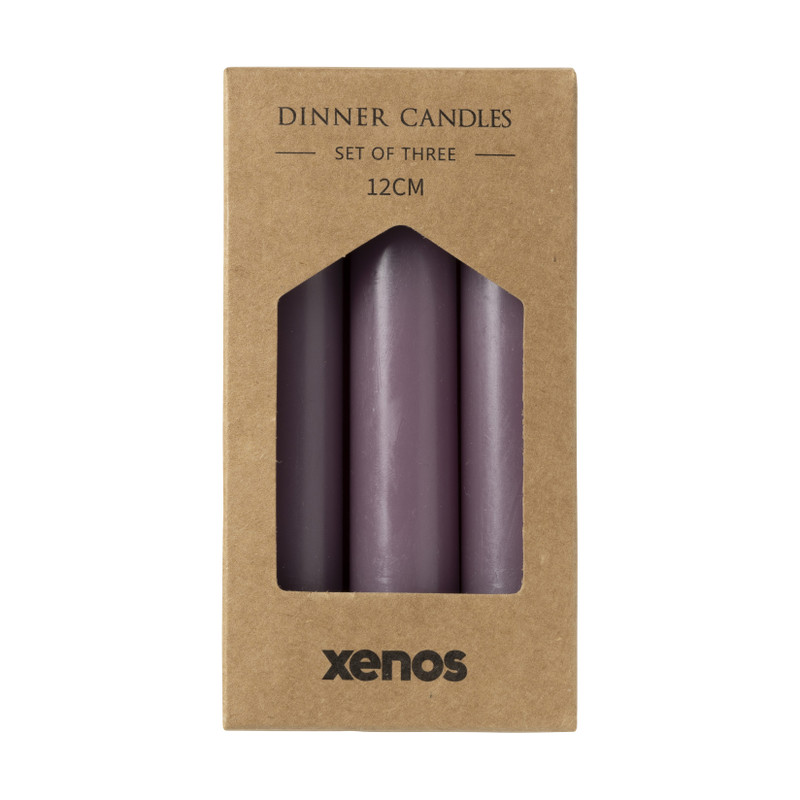 Dinerkaarsjes - set van 3 - paars - &Oslash;2x12 cm