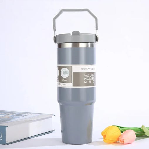 NNEOBA Portable Stainless Steel Car Tumbler Cup with Straw & Handle