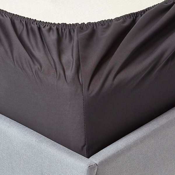 Drap-housse uni grand bonnet 100 % coton égyptien 1000 fils coloris gris foncé 140 x 190 cm - HOMESCAPES