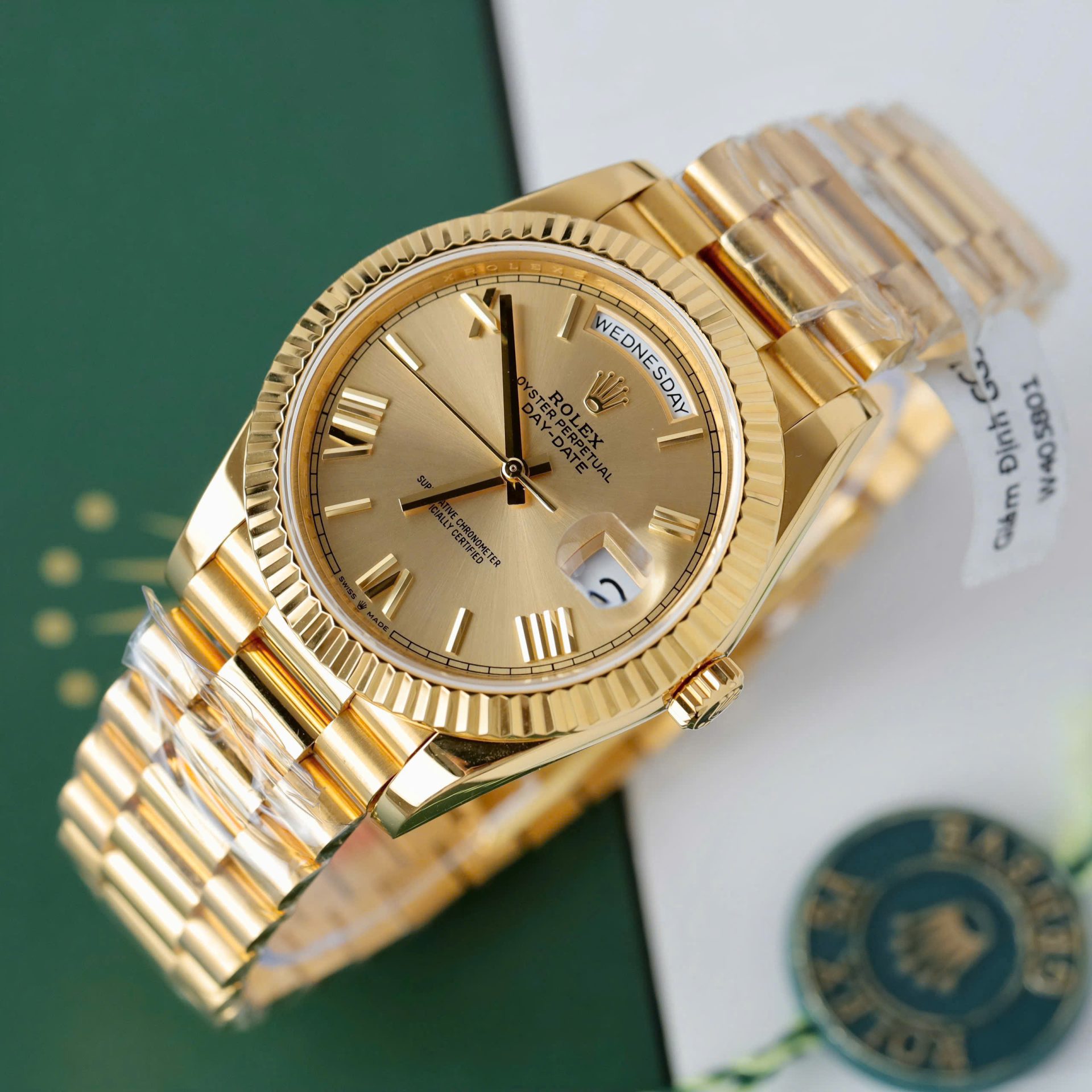 Rolex Day-Date 228238 YG Plated Champagne Roman Numeral Dial 40mm Super Clone