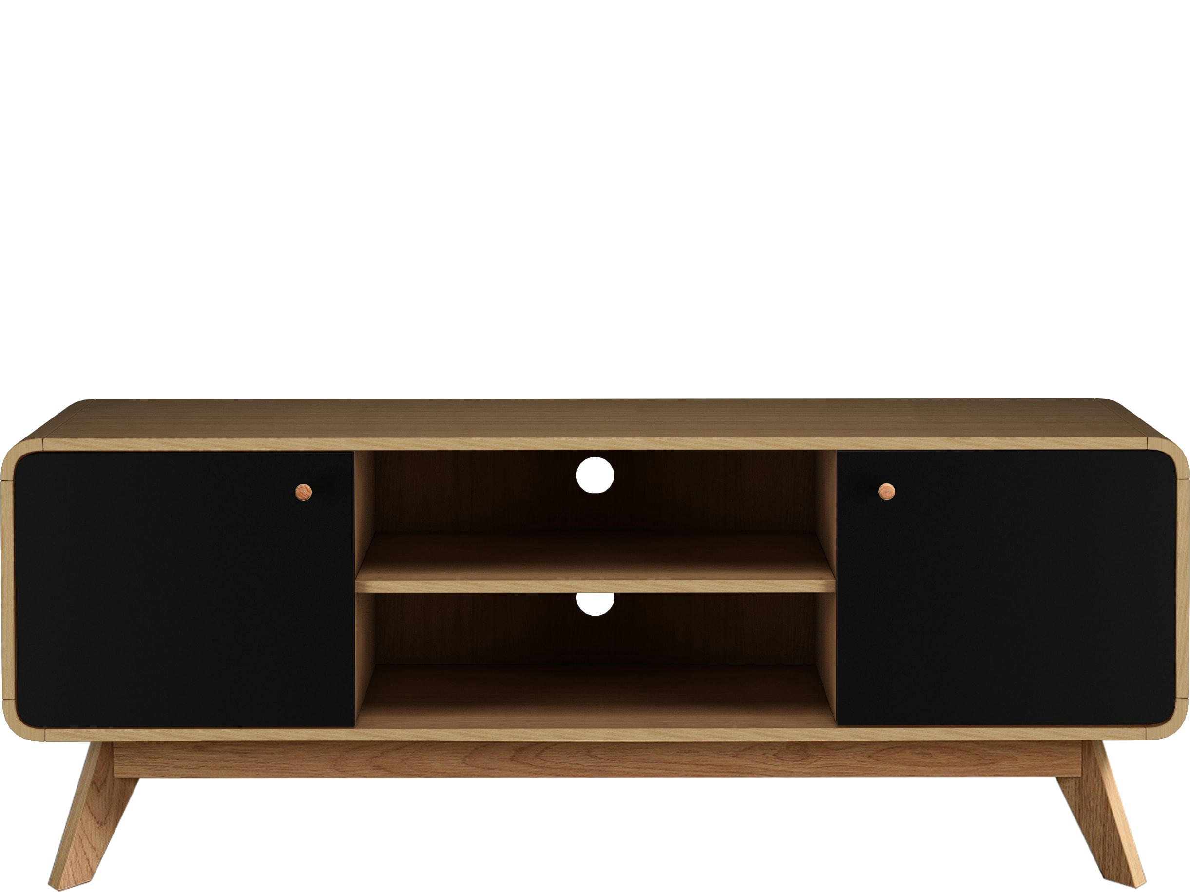 CASSIE - Meuble TV à 2 portes en panneaux de particules chêne et noir
