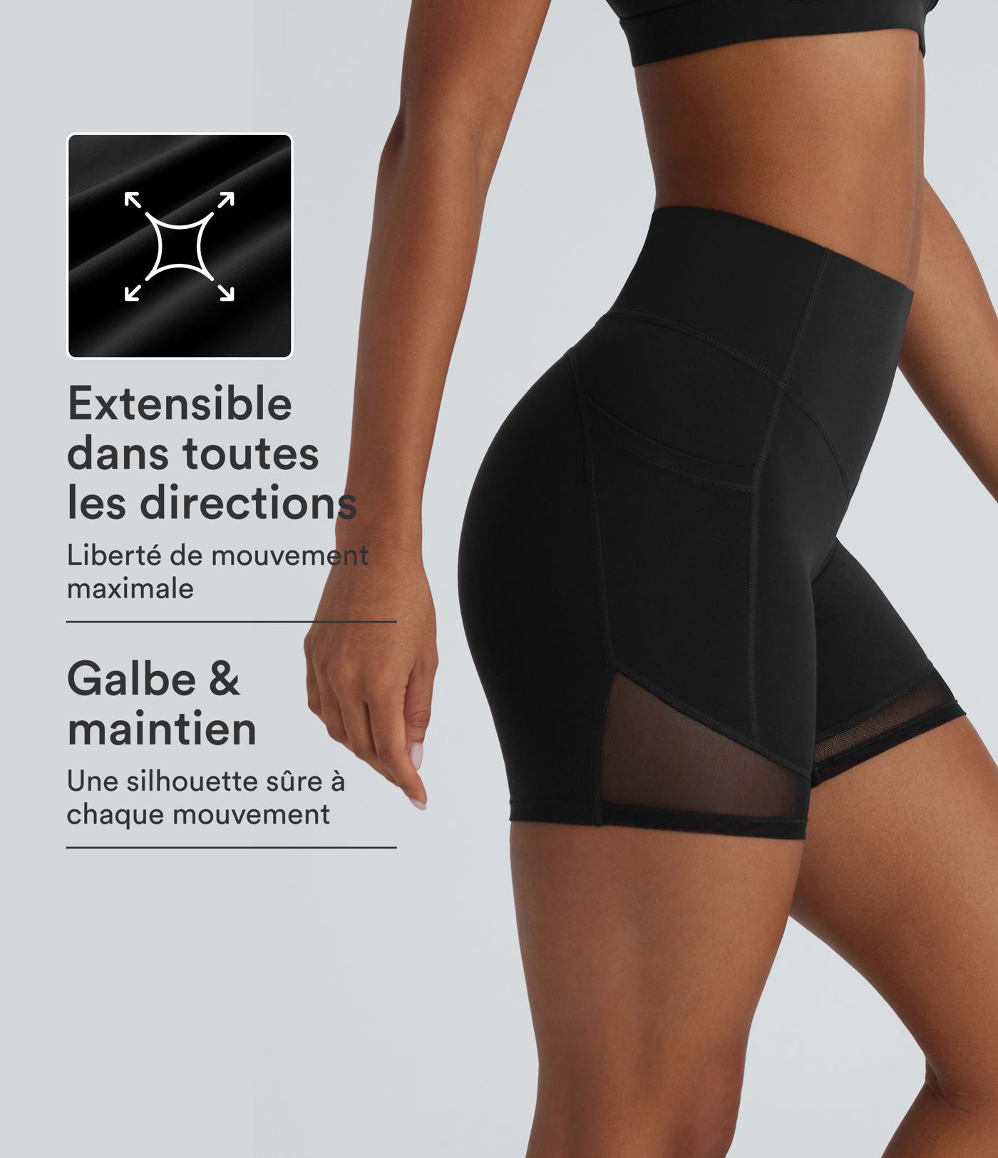 Short cycliste 12,5 cm d'entraînement gainant taille haute avec empiècements résille contrastés et poches Halara UltraSculpt™