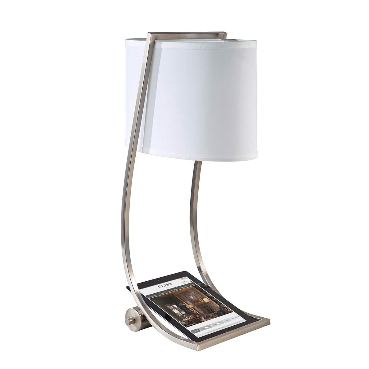 Lampa stołowa z abażurem srebrno-biała Lex 1xE27x60W wys:62,2cm Feiss