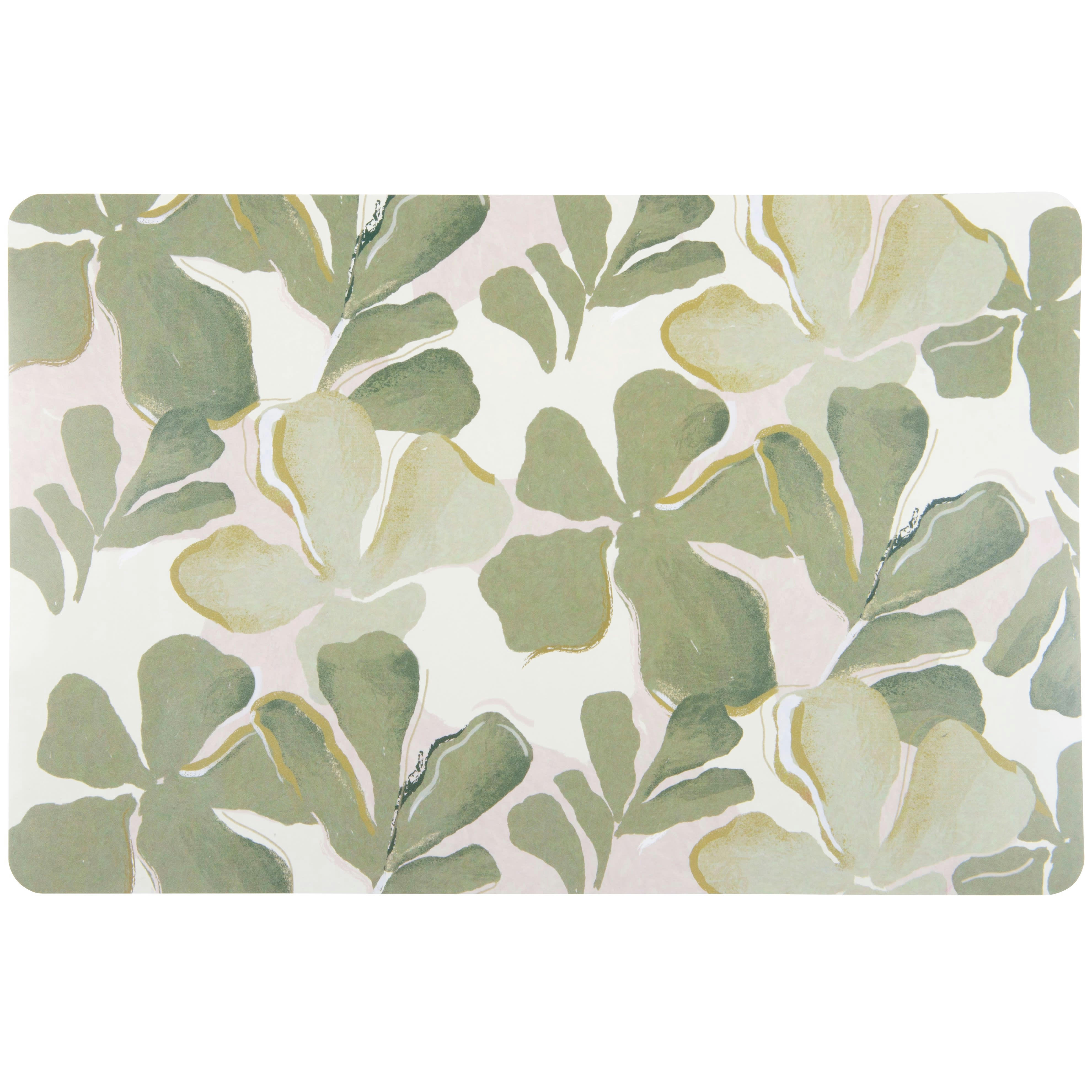 FARON - Set de table en polypropylène motif feuilles vert et beige