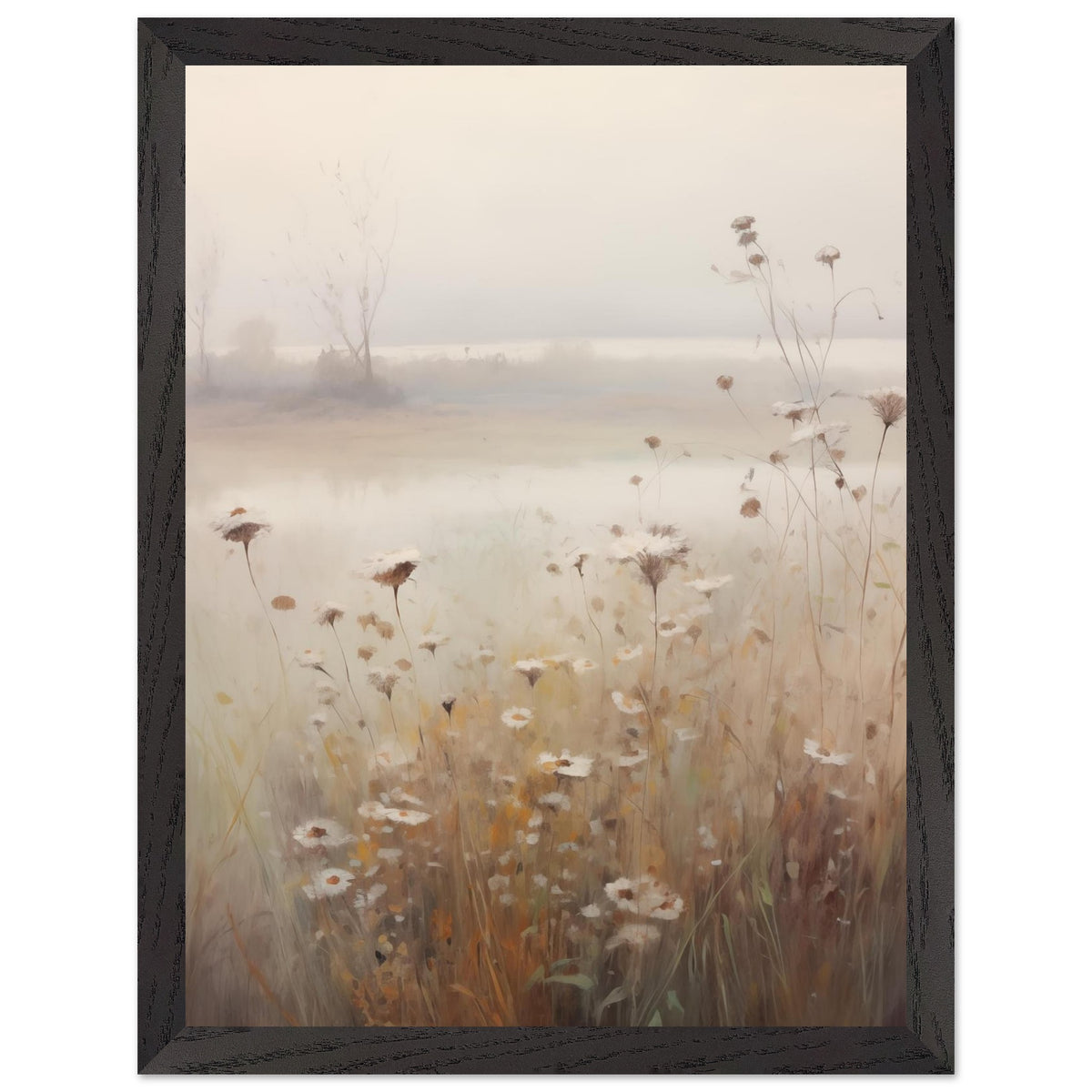 Artfulprints Poster met Lijst Foggy flowerfield 1  - 30x40 cm - Taupe
