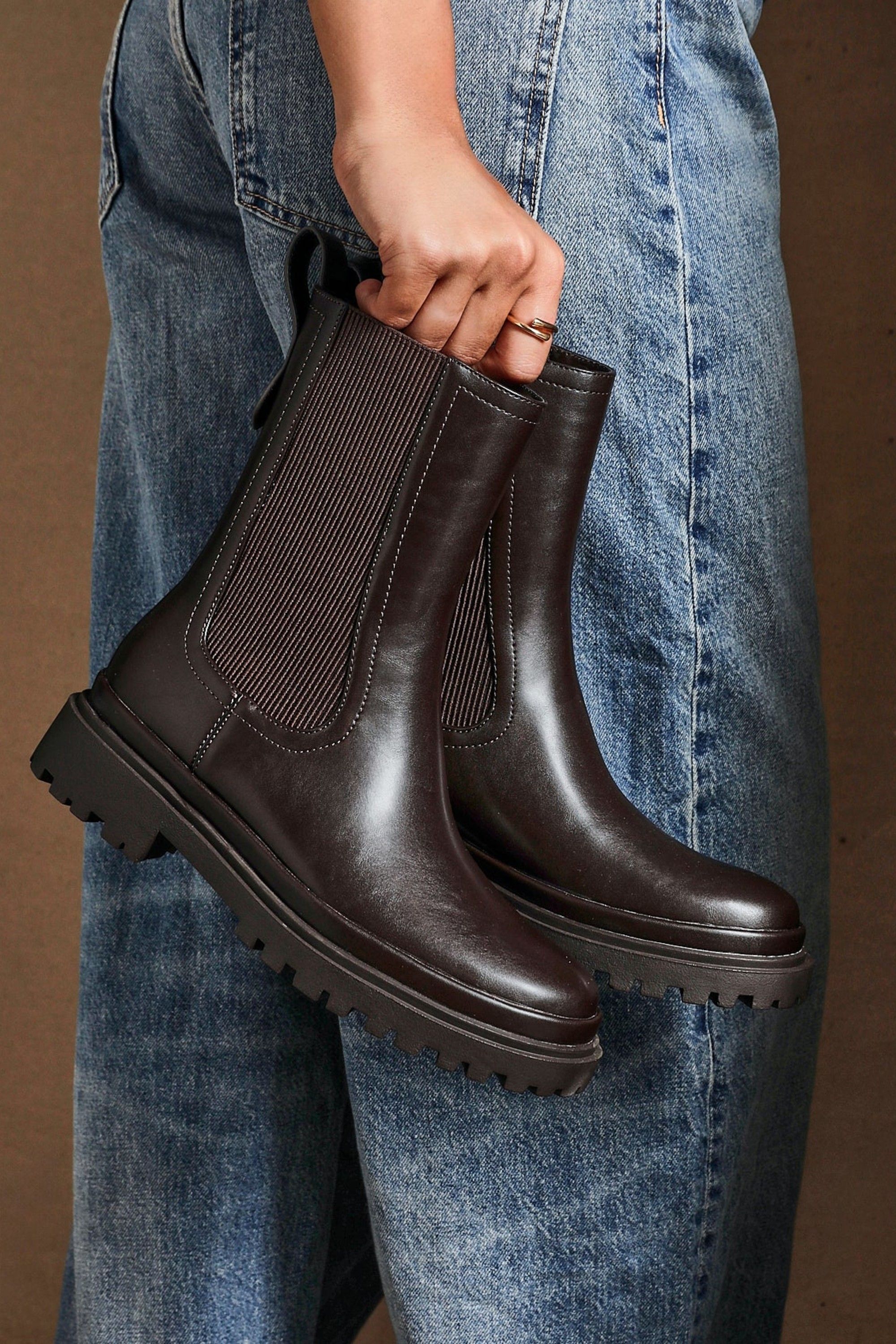 Linzi Command Brown Chunky Chelsea Boots