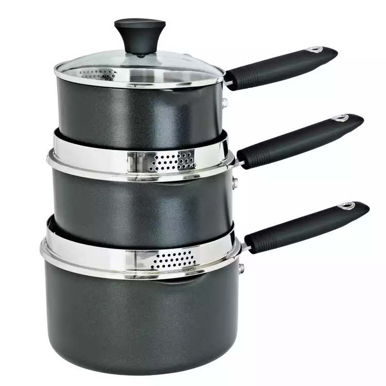Habitat 3 Piece Aluminium Pan Set - Black