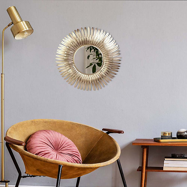 Miroir plumes en métal doré 53 cm