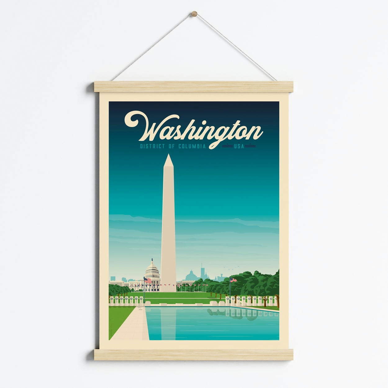 - Affiche Washington DC + Cadre Magnétique (Bois) 50x70 cm