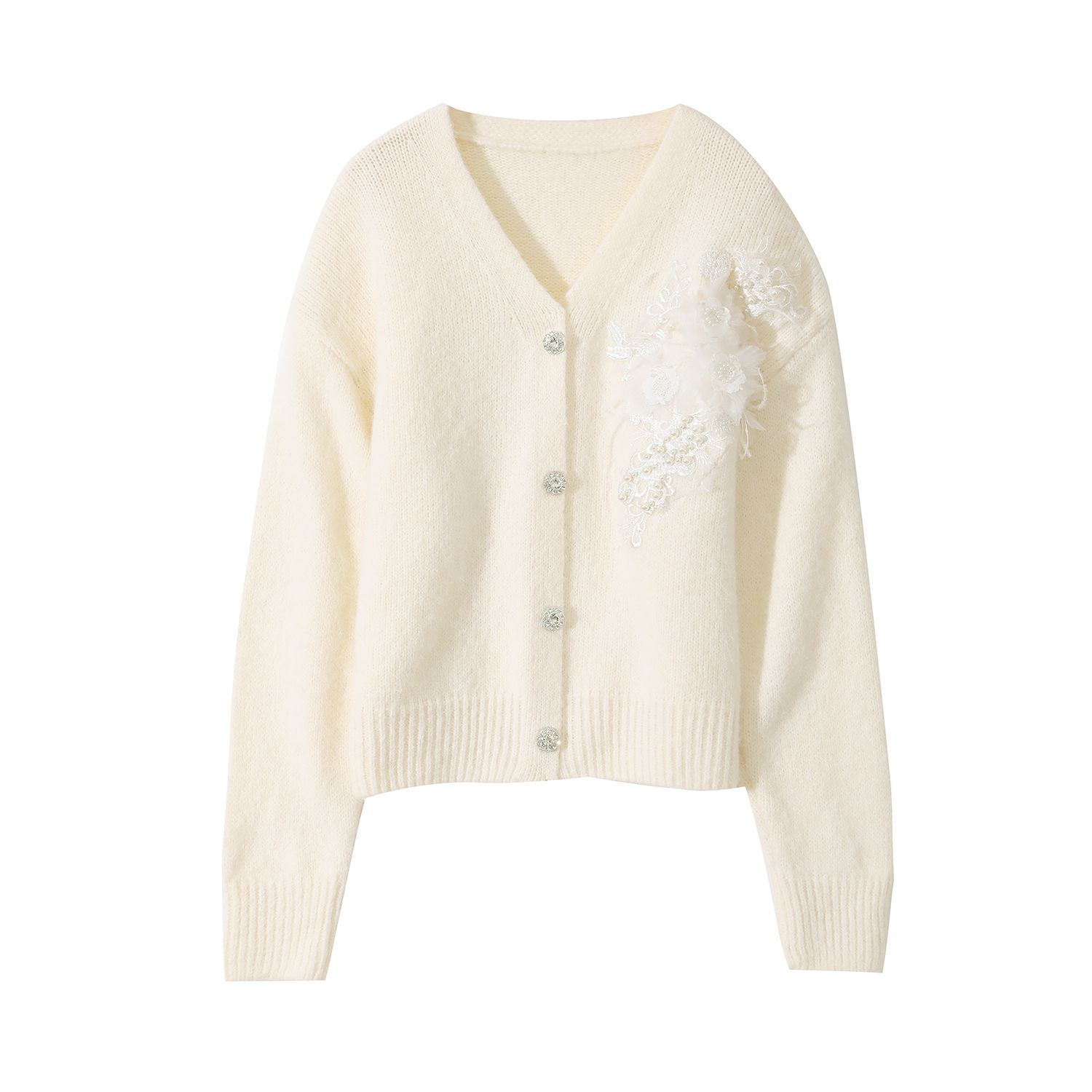 PEACH ACCESSORIES Delicate Floral Accent V Neck Cardigan