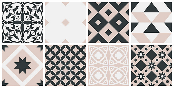 Lot 8 carreaux adhésifs décoratifs Vinyl Way Bahia Dada Art effet carreau de ciment noir &blanc L.20 x L.20 cm x ep.1,3 mm