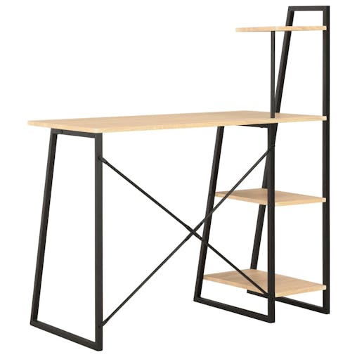 NNEVL Desk with Shelving Unit Black and Oak 102x50x117 cm