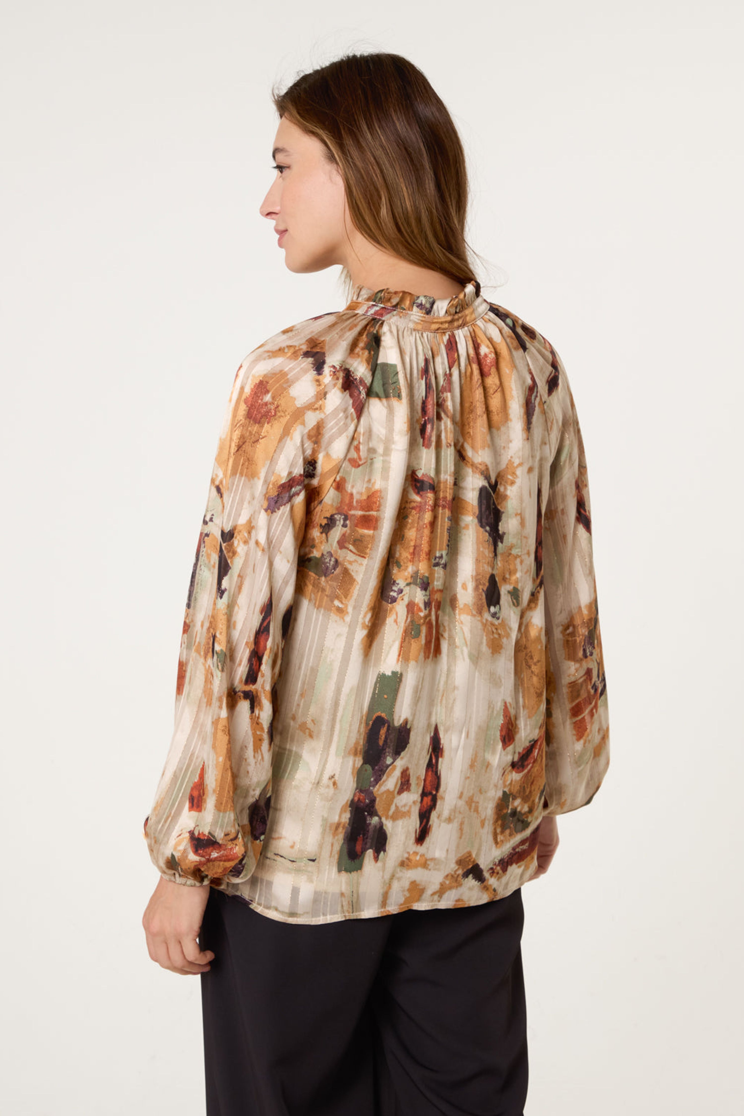 Blue Vanilla Multi Printed Tie Neck Blouse