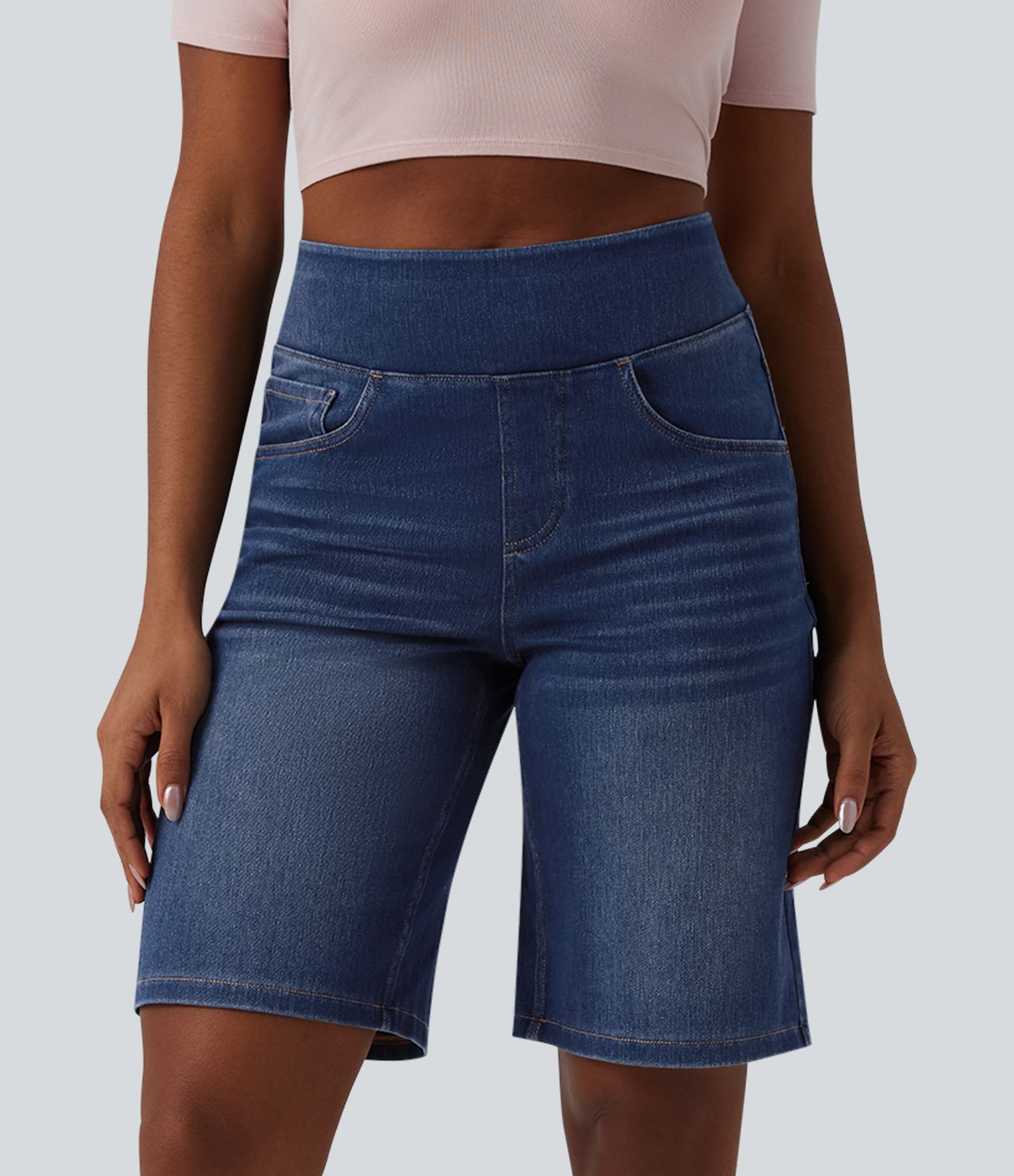 Halara Flex™ Bermuda casual en jean taille haute avec poches