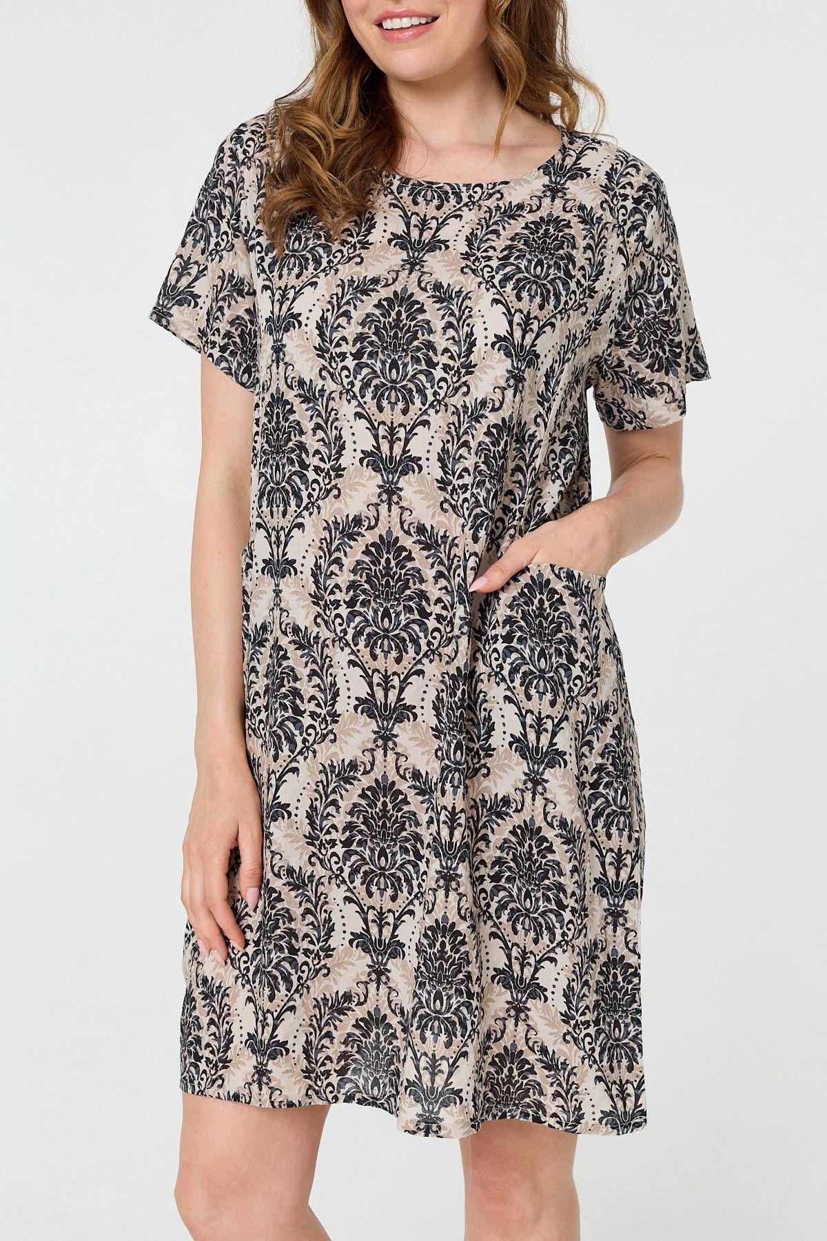 Izabel London Baroque Print Relaxed Short Shift Dress