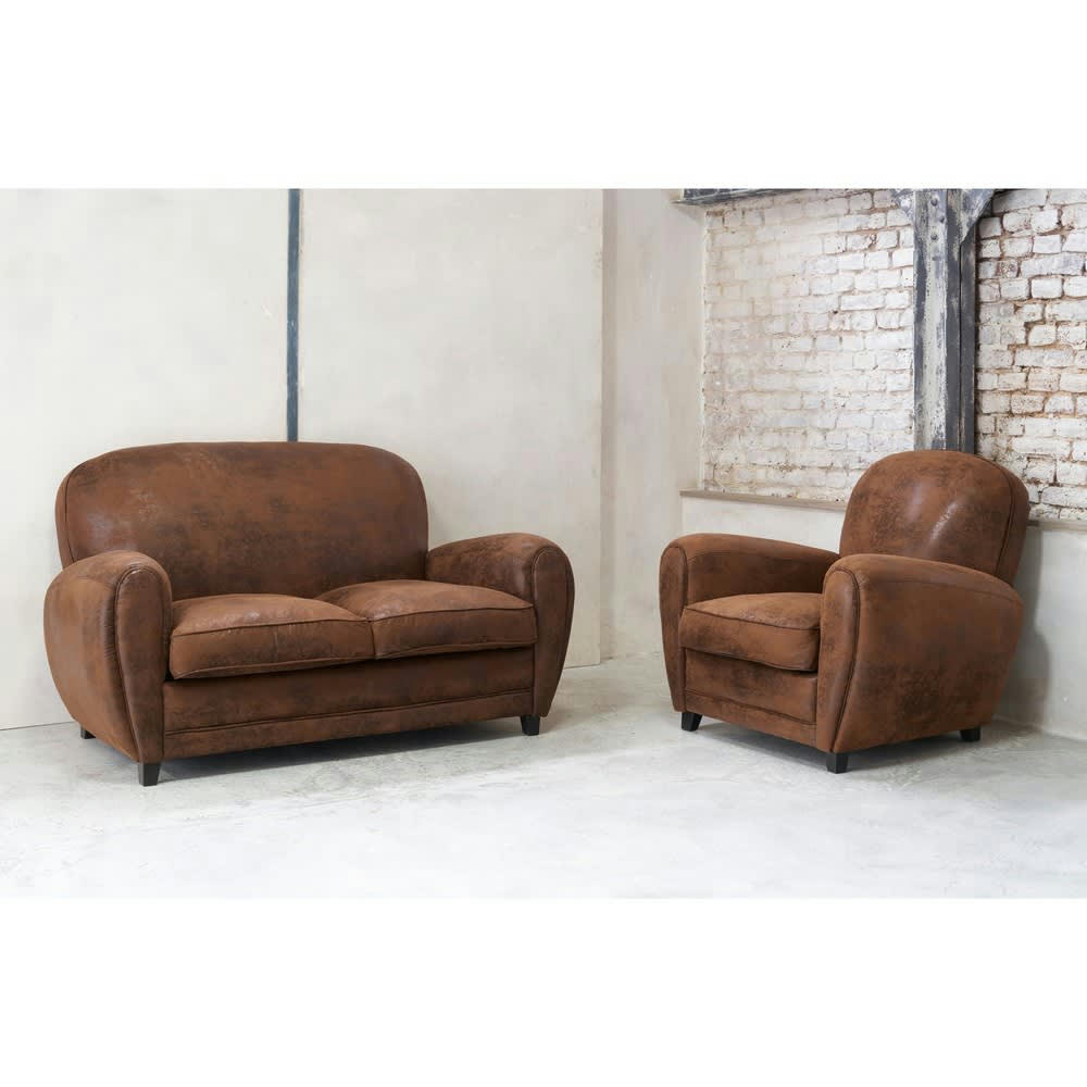 Arizona - Canapé club 2 places en microsuède marron