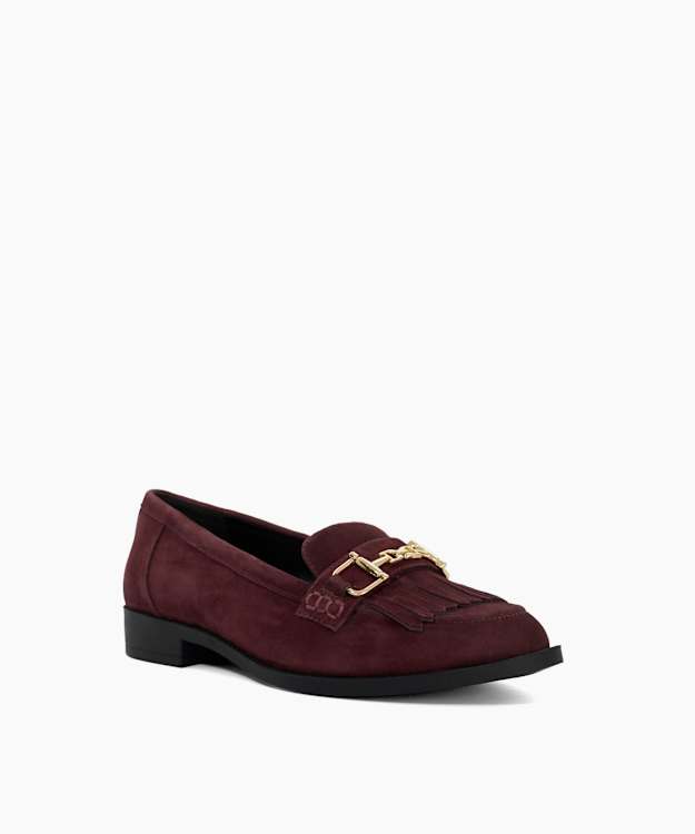 Galaktik Burgundy - Suede Fringe-Trim Loafers
