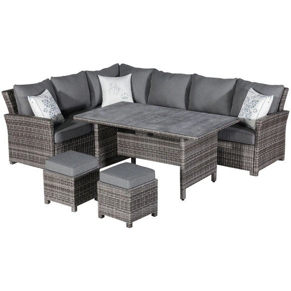 Dining-Lounge »Rios«, 8 Sitzplätze, Polyester/Aluminium/Polyrattan/Glas, inkl. Auflagen