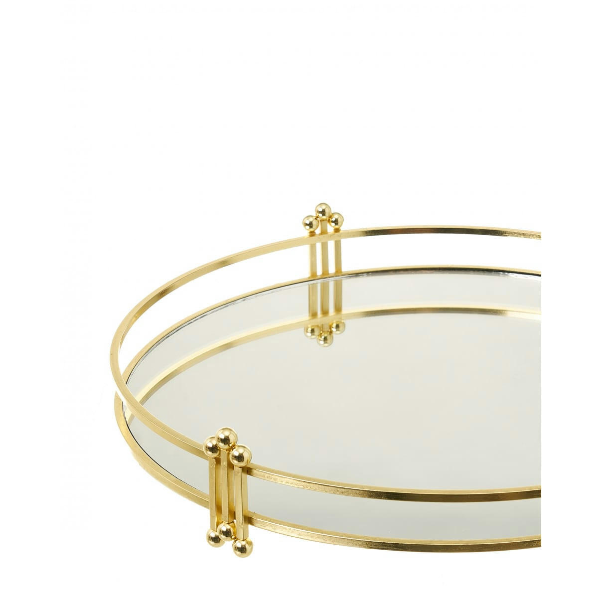 MIROIR - Plateau rond en métal doré et miroir 30x30x5cm