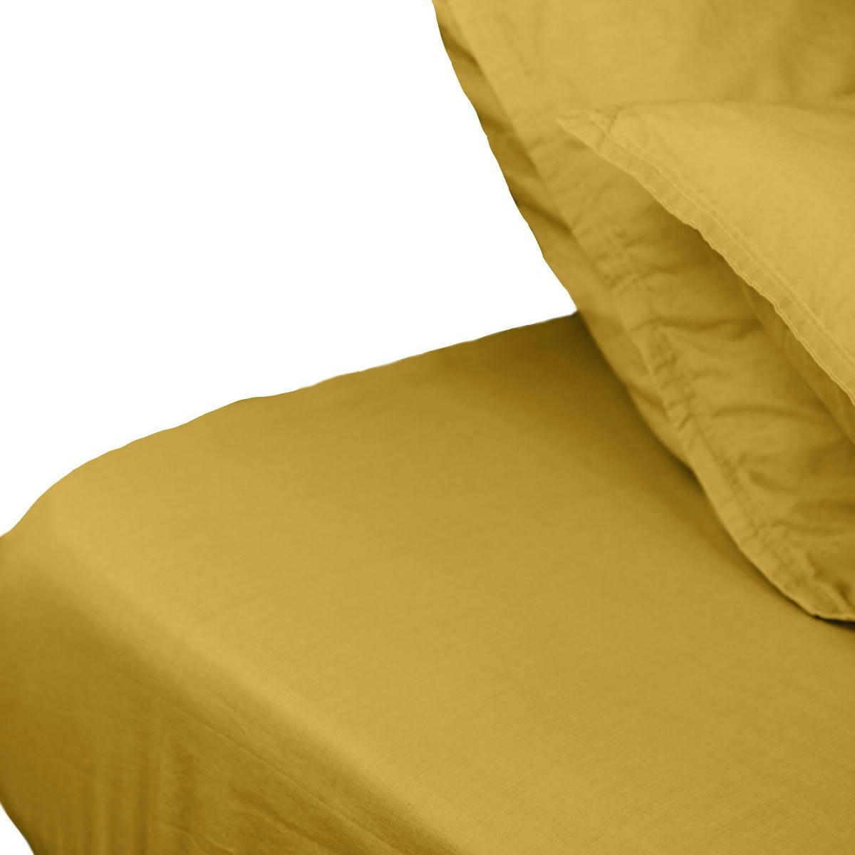 HOME WASHED - Drap housse en percale lavée bonnet 30 cm  safran 160x200 cm