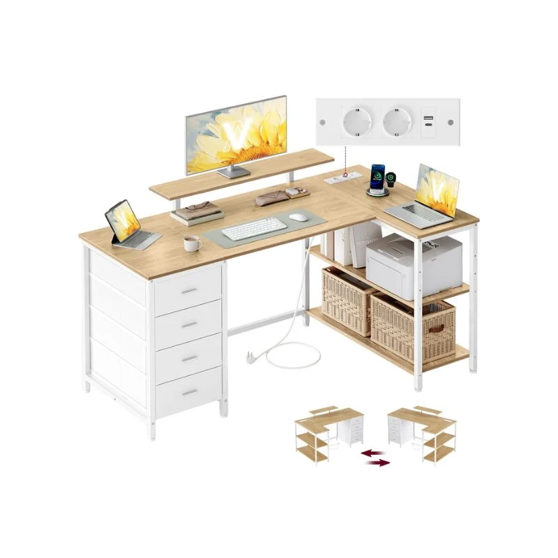 Bureau d’Angle en Forme de L, Prises Intégrées, Bureau Informatique