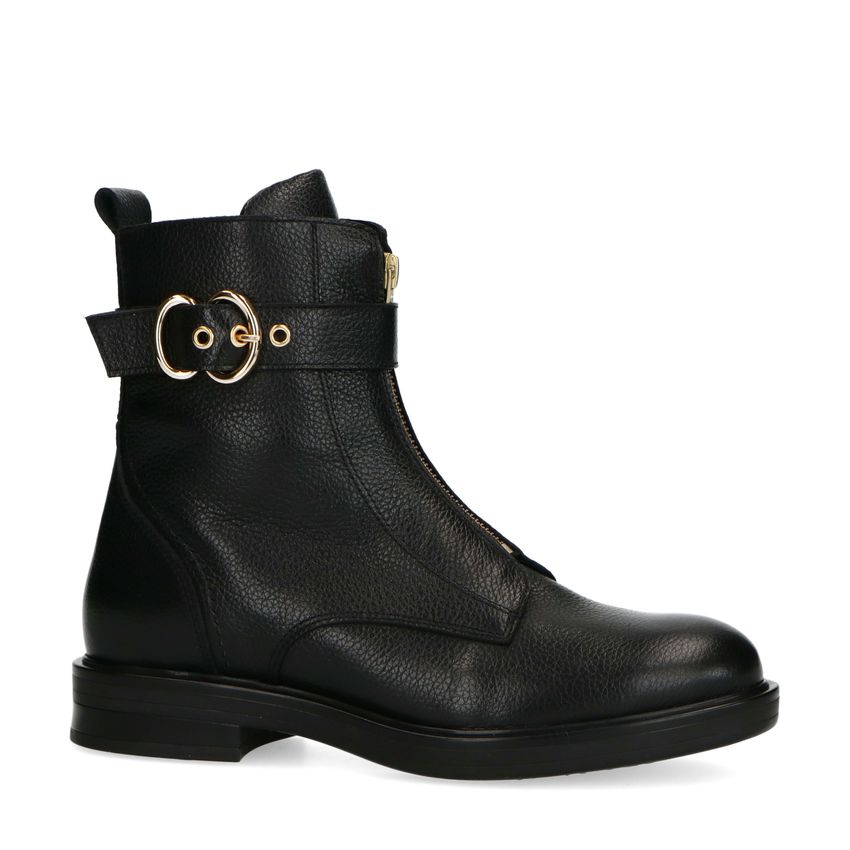 Manfield Zwarte leren biker boots met gesp
