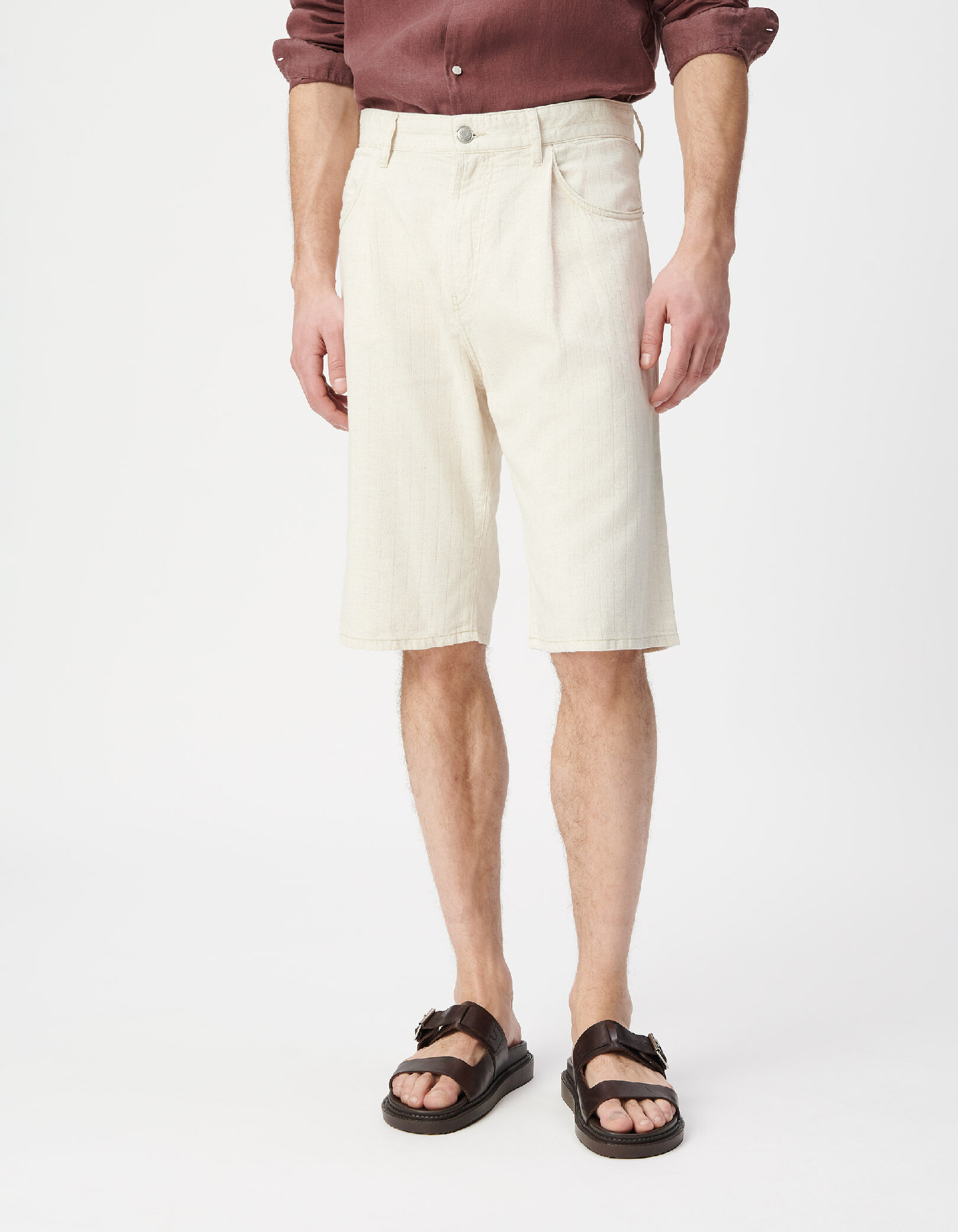 Bermuda en jean écru motif rayures Homme