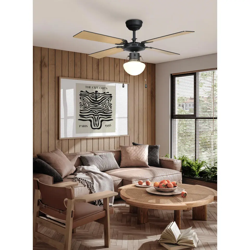 EGLO Fortaleza Plafondlamp met ventilator - AC E27 - Zwart/Hout