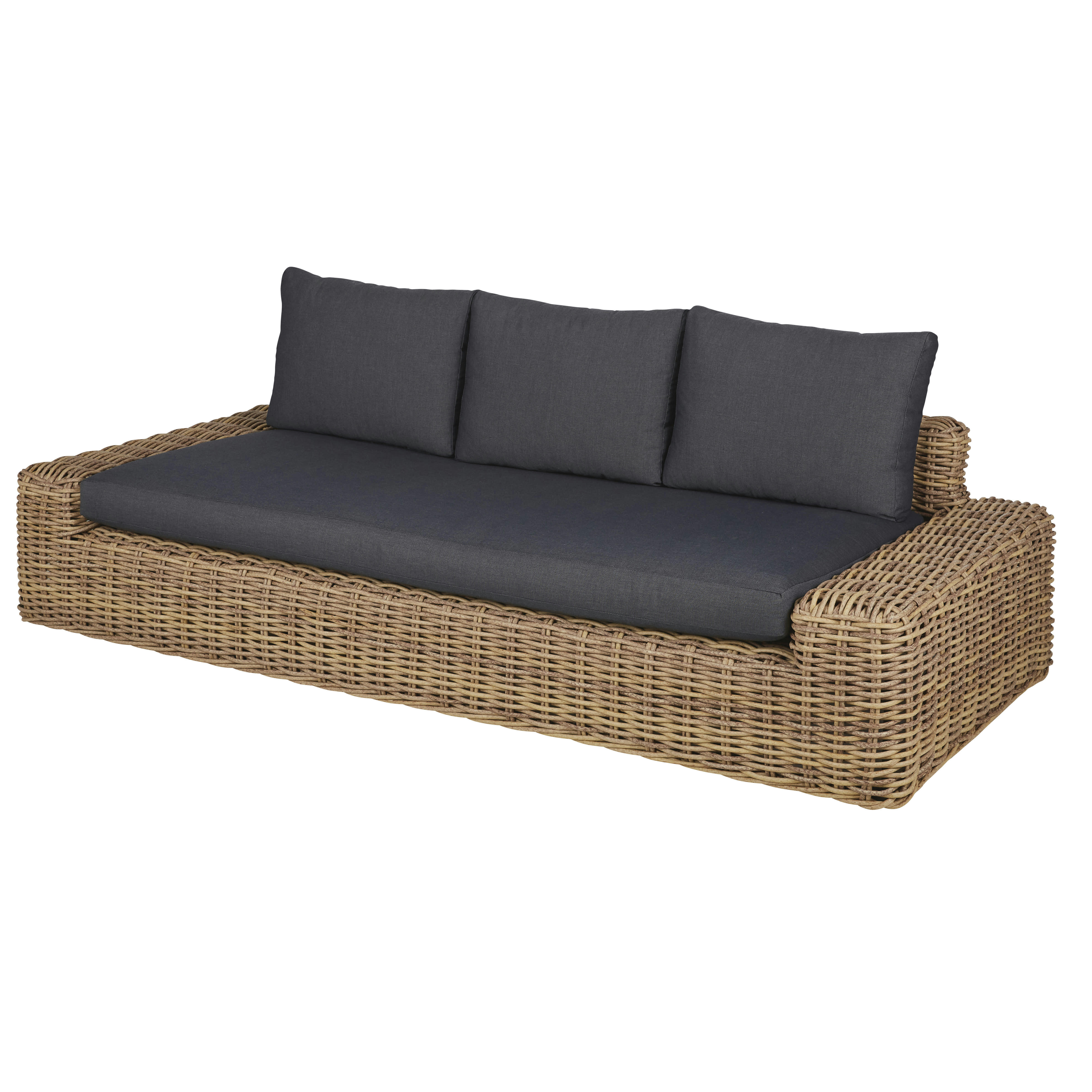 Cerrado - Canapé de jardin 3/4 personnes en résine tressée recyclée imitation rotin et polyester recyclé gris anthracite