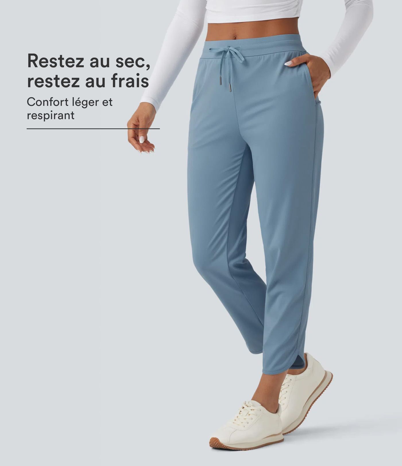 Pantalon de golf fuselé, taille mi-haute, cordon, ourlet courbé, séchage rapide, avec poches—UPF40