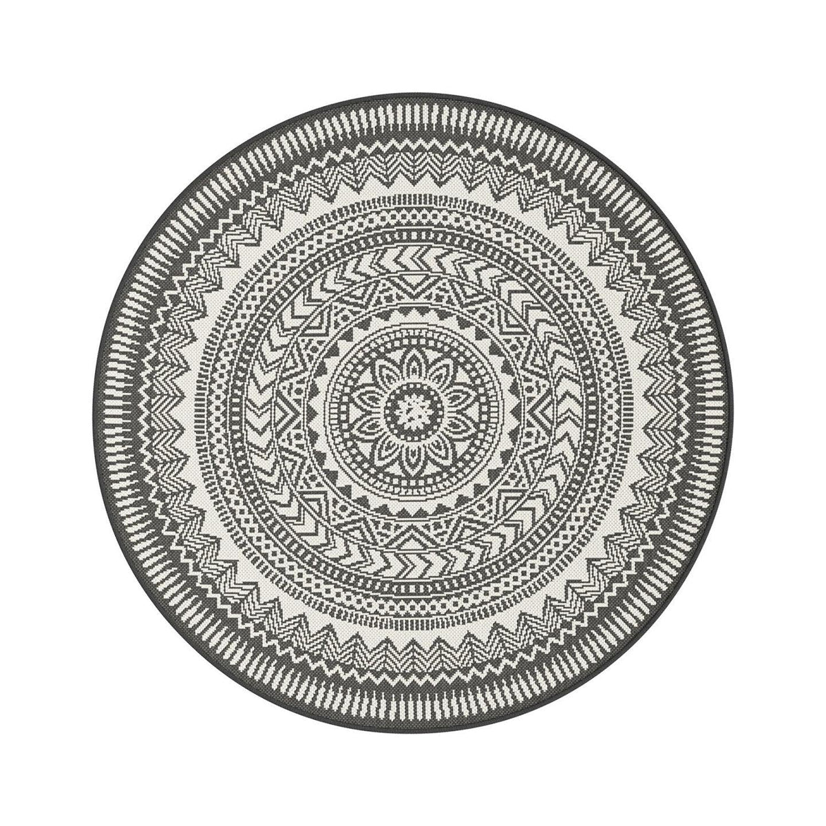 AFK Living vloerkleed Mandala - voor binnen en buiten - zwart - 120 x 120 cm