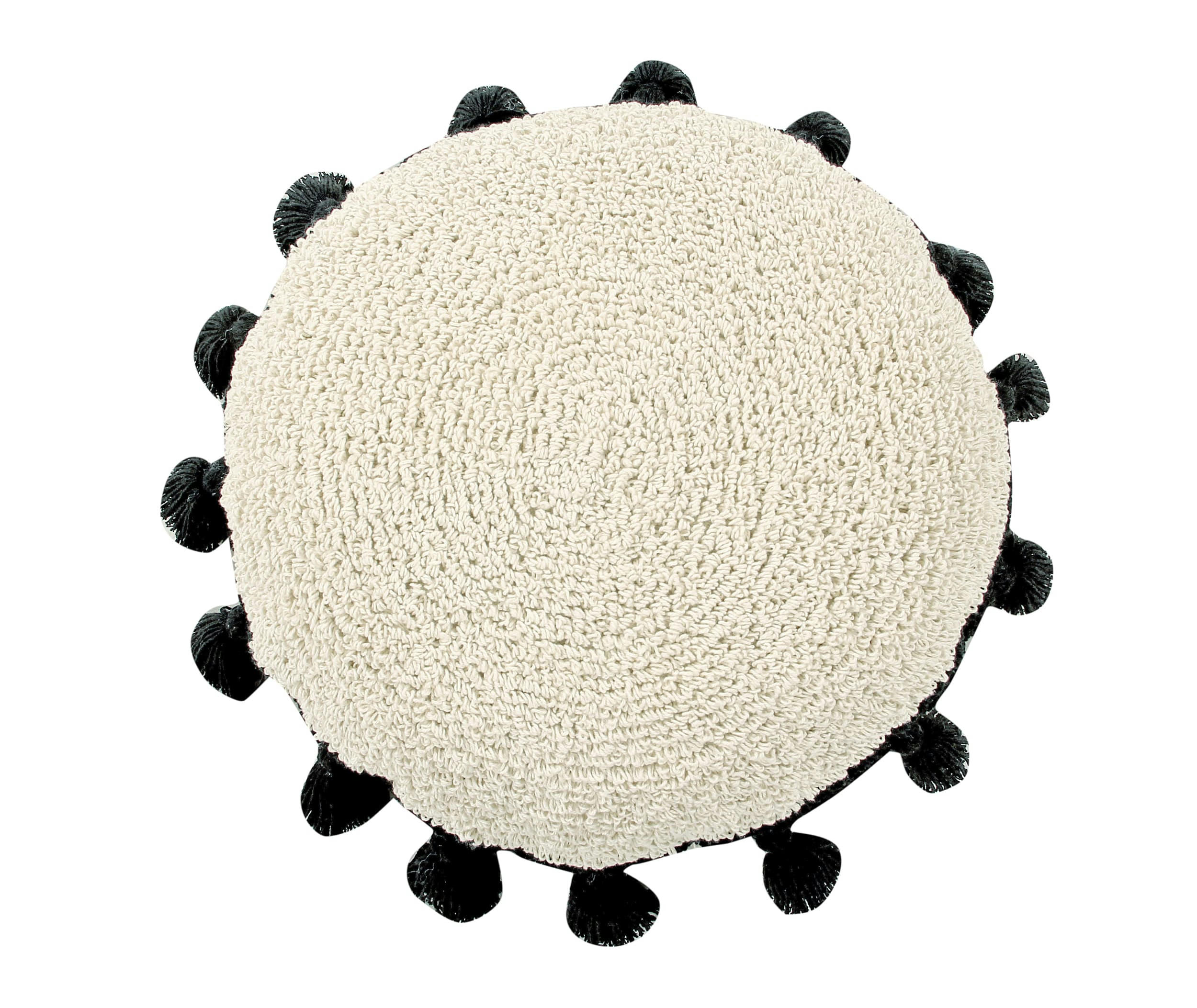 CIRCLE - Coussin à pompons circulaire noir