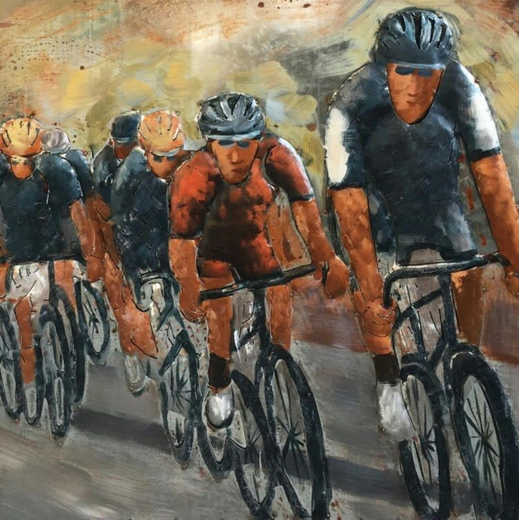 MÉTAL BRASS - Tableau relief en métal course cycliste 120x80