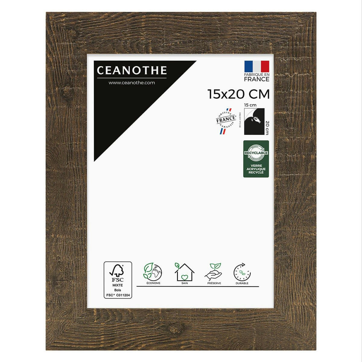 FAUVE - Cadre photo effet bois 15x20 cm résine recyclée