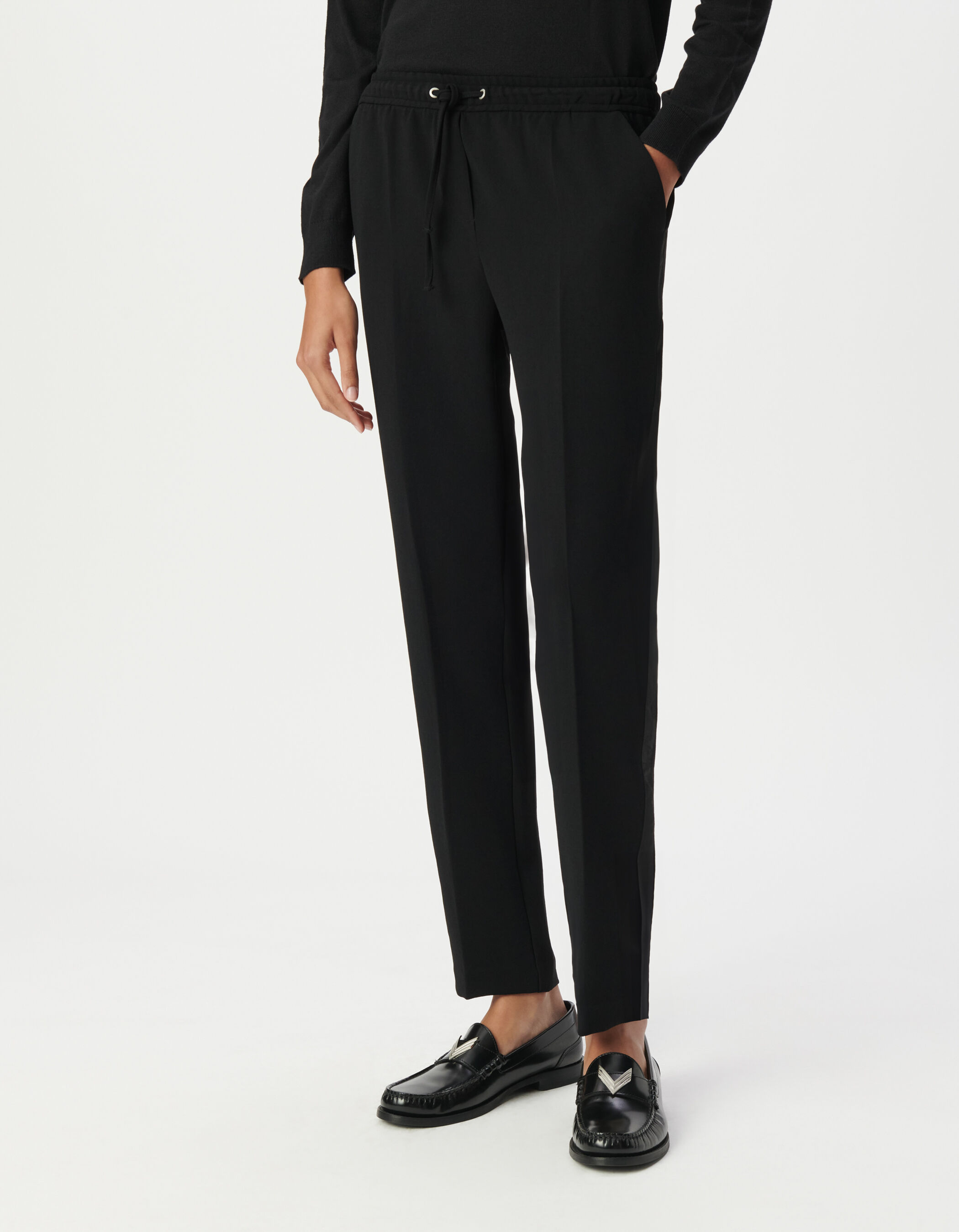Pantalon droit noir ceinture élastiquée Femme