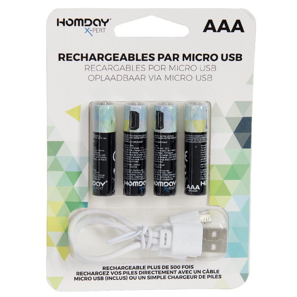 Pile rechargeable USB x4