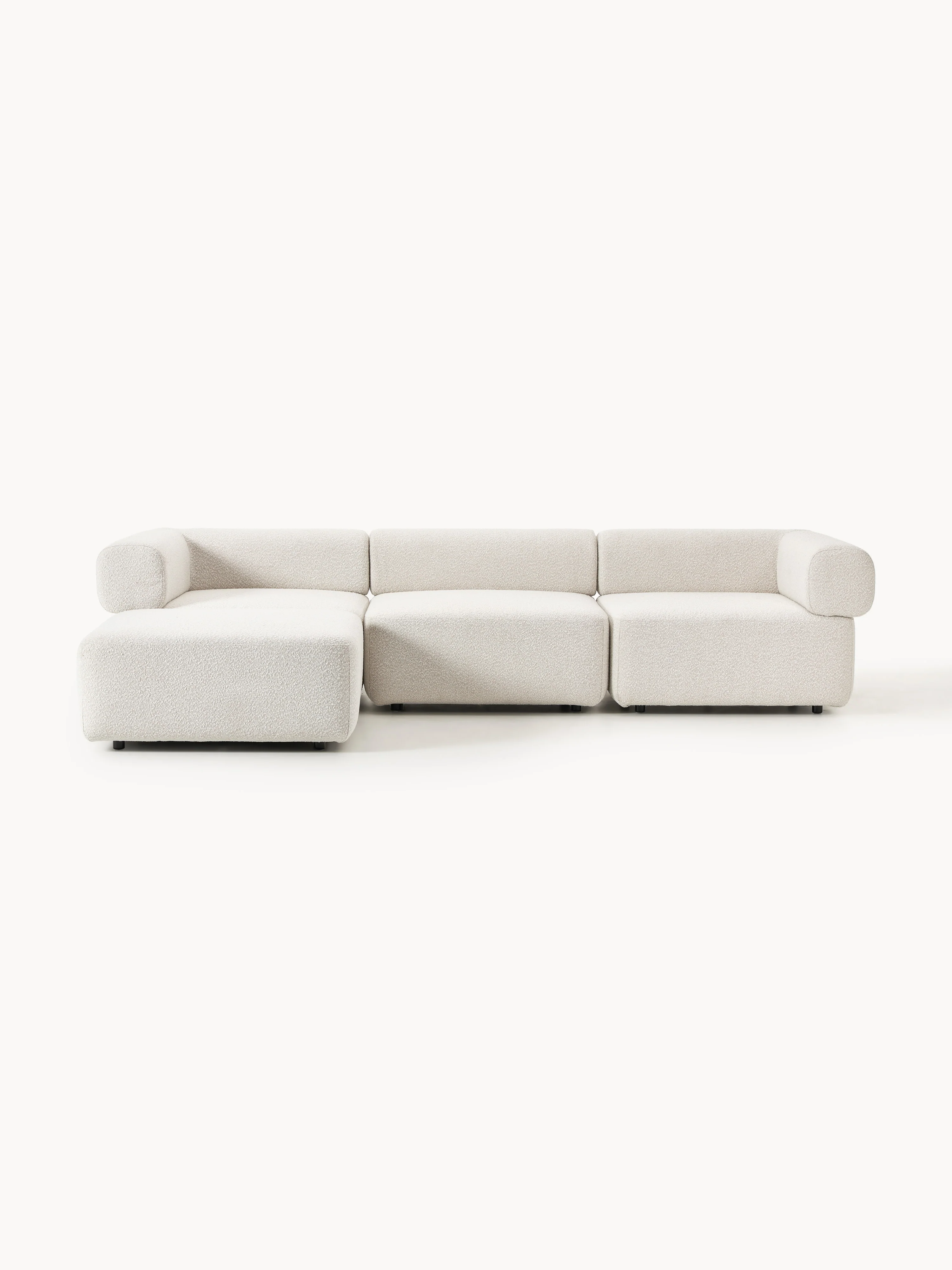 Modulares Bouclé-Sofa Anton (4-Sitzer) mit Hocker (links/rechts)