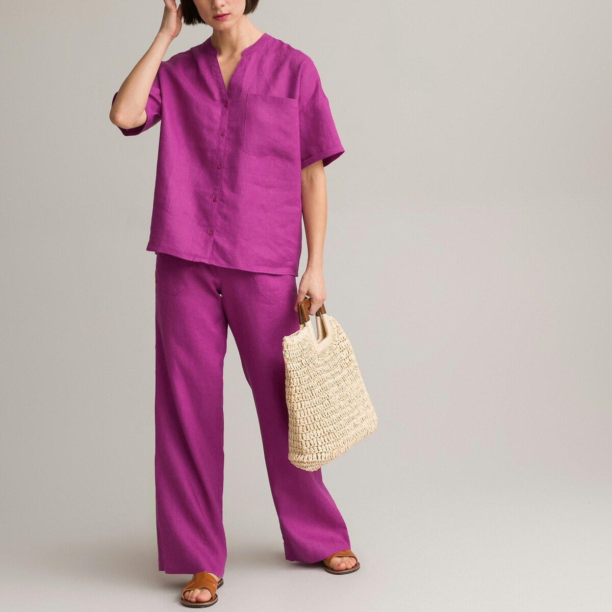 Chemise en lin, manches courtes