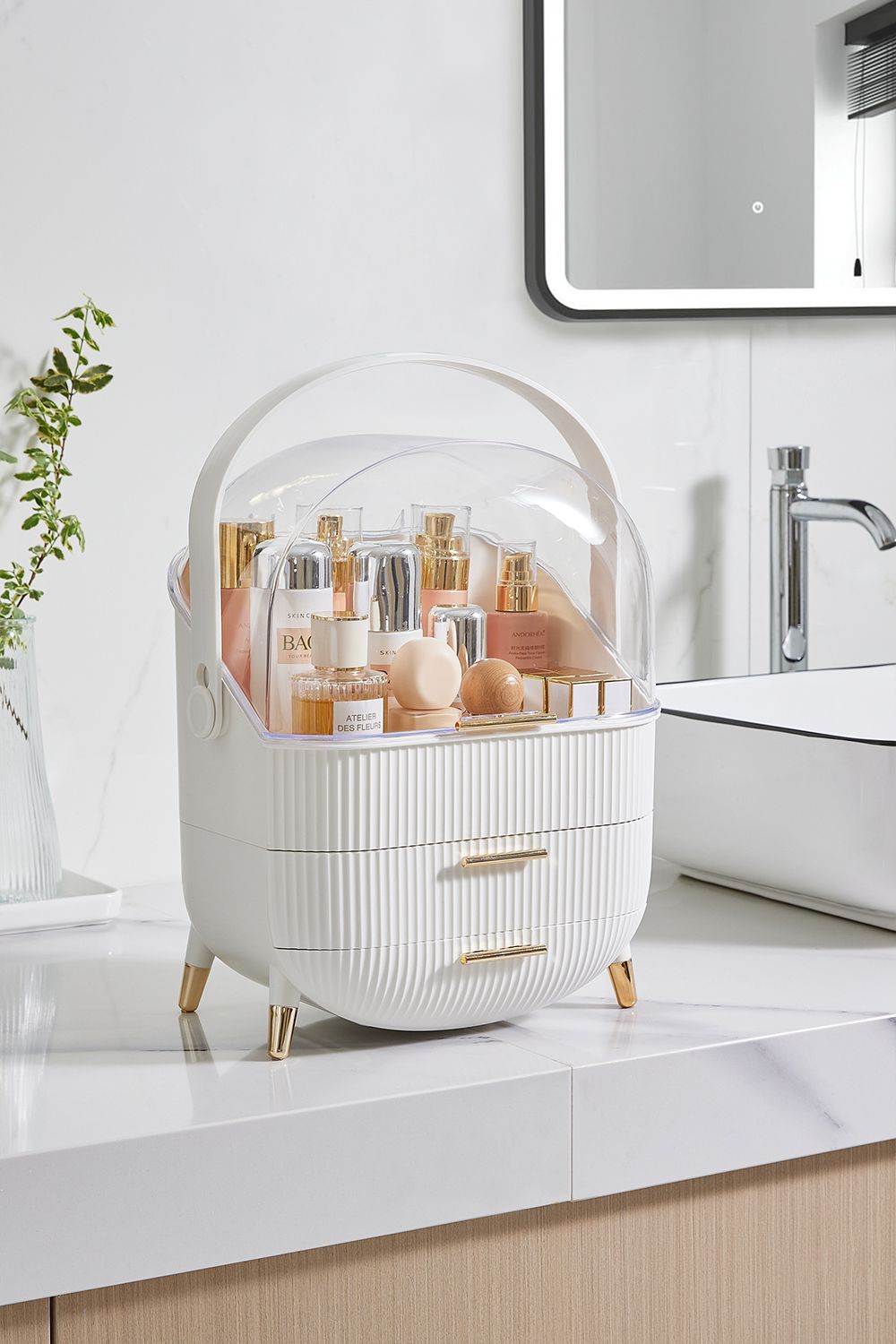 Living and Home Cosmetic Organizer Skincare Display Box With 2 Layers Of Storage Boxes And Transparent Lid