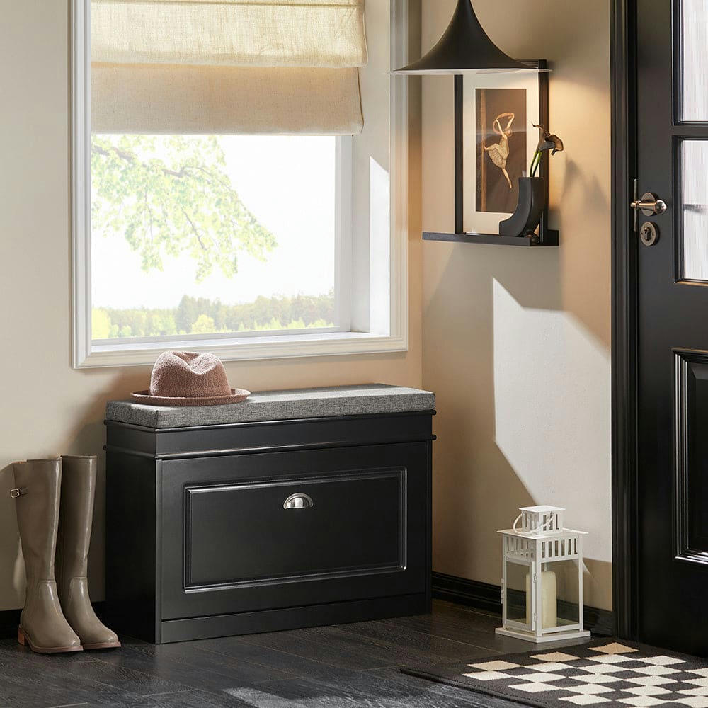 - Banc à chaussures avec porte abattante largeur 75cm effet bois noir