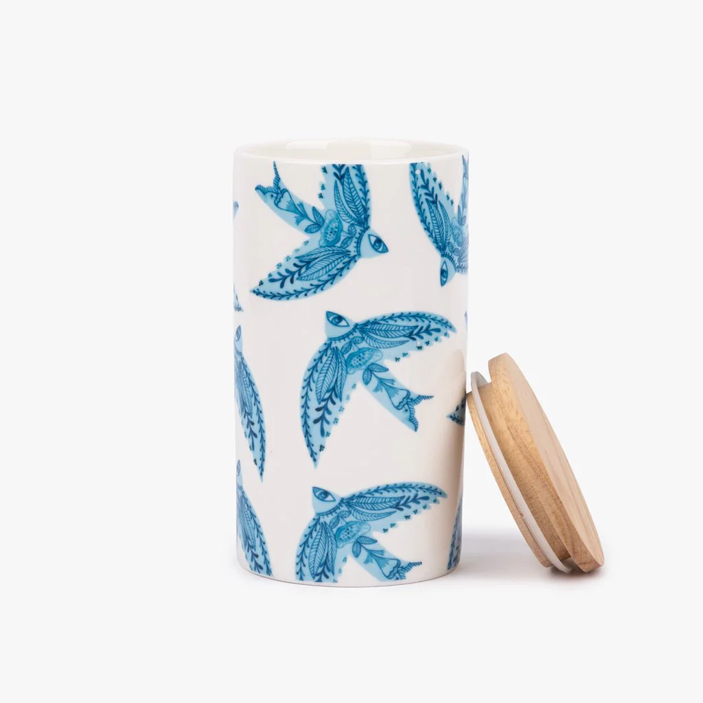 Pote com tampa de Bambu BLUE BIRD