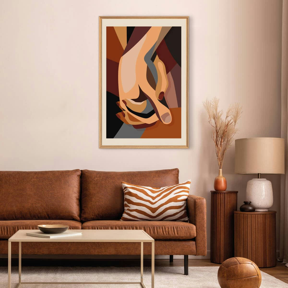 ABSTRAIT - Tableau mural encadré mains enlacées 65x97 cm