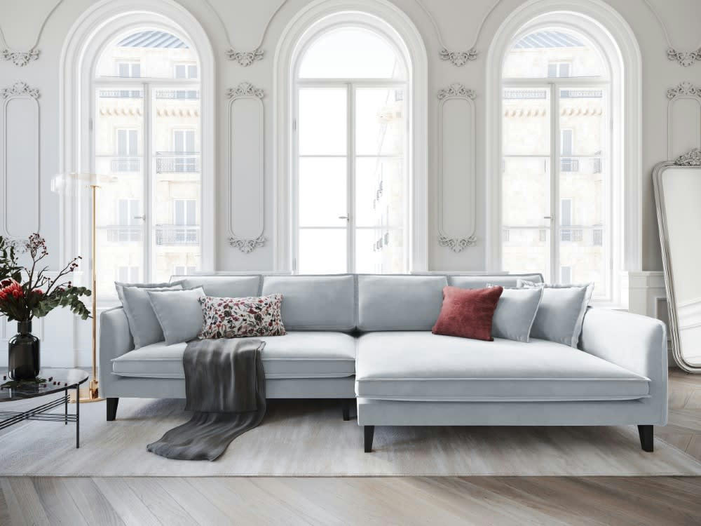 PROVENCE - Canapé d'angle 4 places en velours bleu clair